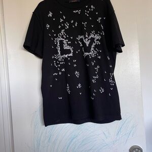 Louis Vuitton black Tee scattered embroidered LV